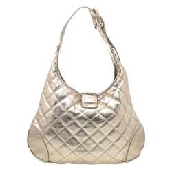 Pre Owned Burberry Metallic Gold Quilted Leather Brooke Hobo