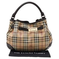 Pre Owned Burberry Beige/Brown Haymarket Check Coated Canvas And Leather Medium Willenmore Hobo