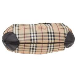 Pre Owned Burberry Beige/Brown Haymarket Check Coated Canvas And Leather Medium Willenmore Hobo