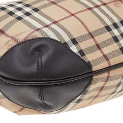 Pre Owned Burberry Beige/Brown Haymarket Check Coated Canvas And Leather Medium Willenmore Hobo