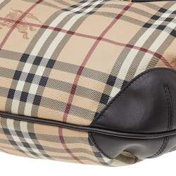 Pre Owned Burberry Beige/Brown Haymarket Check Coated Canvas And Leather Medium Willenmore Hobo