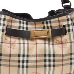 Pre Owned Burberry Beige/Brown Haymarket Check Coated Canvas And Leather Medium Willenmore Hobo