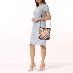 مملوكة مسبقًا Burberry Burgundy/Beige Nova Check PVC and Patent Leather Medium Chesham Crossbody Bag