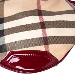 مملوكة مسبقًا Burberry Burgundy/Beige Nova Check PVC and Patent Leather Medium Chesham Crossbody Bag