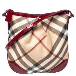 مملوكة مسبقًا Burberry Burgundy/Beige Nova Check PVC and Patent Leather Medium Chesham Crossbody Bag