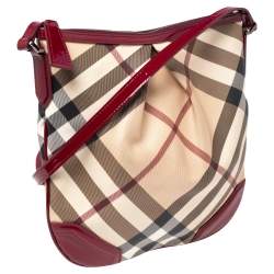 مملوكة مسبقًا Burberry Burgundy/Beige Nova Check PVC and Patent Leather Medium Chesham Crossbody Bag