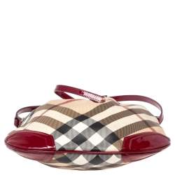 مملوكة مسبقًا Burberry Burgundy/Beige Nova Check PVC and Patent Leather Medium Chesham Crossbody Bag