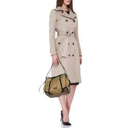 Pre Owned Burberry Khaki/Black Canvas And Leather Hobo