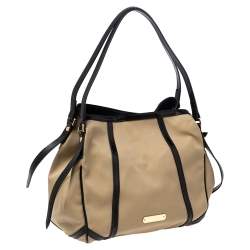 Pre Owned Burberry Khaki/Black Canvas And Leather Hobo