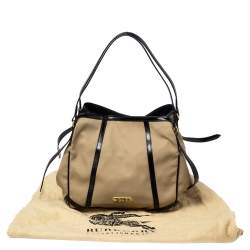 Pre Owned Burberry Khaki/Black Canvas And Leather Hobo
