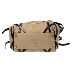 Pre Owned Burberry Khaki/Black Canvas And Leather Hobo
