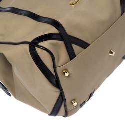 Pre Owned Burberry Khaki/Black Canvas And Leather Hobo
