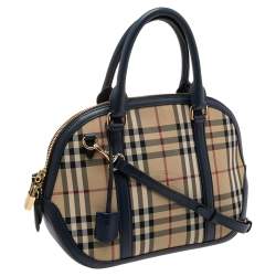 Pre Owned Burberry Beige/Blue Haymarket Check Canvas and Leather Small Orchard Bowler Bag