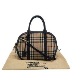 Pre Owned Burberry Beige/Blue Haymarket Check Canvas and Leather Small Orchard Bowler Bag