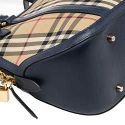 Pre Owned Burberry Beige/Blue Haymarket Check Canvas and Leather Small Orchard Bowler Bag