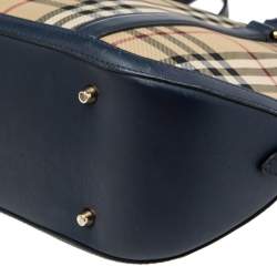 Pre Owned Burberry Beige/Blue Haymarket Check Canvas and Leather Small Orchard Bowler Bag