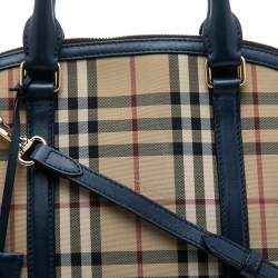 Pre Owned Burberry Beige/Blue Haymarket Check Canvas and Leather Small Orchard Bowler Bag