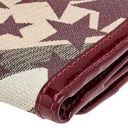 مملوكة مسبقًا محفظة بربري كانفاس مقوى مطبوع نجوم كاروهات نوفا عنابي/بيج وجلد لامع