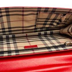 Pre Owned Burberry Red Leather Flap Slim Shoulder Bag