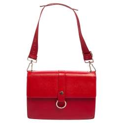 Pre Owned Burberry Red Leather Flap Slim Shoulder Bag