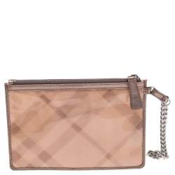 Pre Owned حقيبة كلتش بربري حمالة معصم حافة جلد وبي في سي شفاف بيج/ ذهبي ميتالك