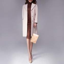 Pre Owned حقيبة كلتش بربري حمالة معصم حافة جلد وبي في سي شفاف بيج/ ذهبي ميتالك