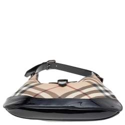 Pre Owned Burberry Beige/Black Super Nova Check PVC And Patent Leather Brooke Hobo