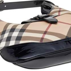Pre Owned Burberry Beige/Black Super Nova Check PVC And Patent Leather Brooke Hobo