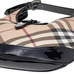 Pre Owned Burberry Beige/Black Super Nova Check PVC And Patent Leather Brooke Hobo