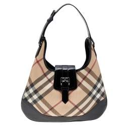 Pre Owned Burberry Beige/Black Super Nova Check PVC And Patent Leather Brooke Hobo