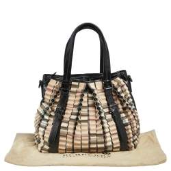 Burberry Black/Beige House Check PVC and Patent Leather Lowry Ruffled Tote