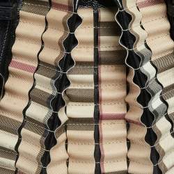 Burberry Black/Beige House Check PVC and Patent Leather Lowry Ruffled Tote