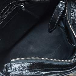 Burberry Black/Beige House Check PVC and Patent Leather Lowry Ruffled Tote