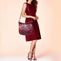 Pre Owned Burberry Raspberry Gradient Supernova Check Coated Canvas And Patent Leather Hobo