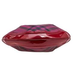 Pre Owned Burberry Raspberry Gradient Supernova Check Coated Canvas And Patent Leather Hobo