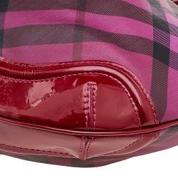 Pre Owned Burberry Raspberry Gradient Supernova Check Coated Canvas And Patent Leather Hobo