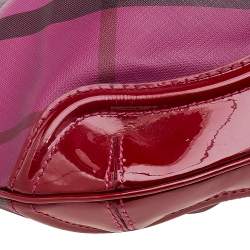 Pre Owned Burberry Raspberry Gradient Supernova Check Coated Canvas And Patent Leather Hobo