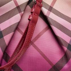 Pre Owned Burberry Raspberry Gradient Supernova Check Coated Canvas And Patent Leather Hobo