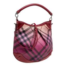 Pre Owned Burberry Raspberry Gradient Supernova Check Coated Canvas And Patent Leather Hobo