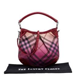 Pre Owned Burberry Raspberry Gradient Supernova Check Coated Canvas And Patent Leather Hobo