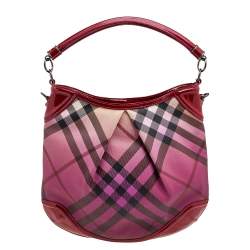 Pre Owned Burberry Raspberry Gradient Supernova Check Coated Canvas And Patent Leather Hobo