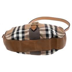 Pre Owned Burberry Brown/Beige Nova Check Canvas and Leather Buckle Hobo