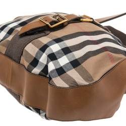 Pre Owned Burberry Brown/Beige Nova Check Canvas and Leather Buckle Hobo