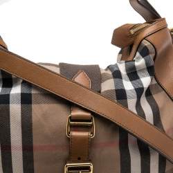 Pre Owned Burberry Brown/Beige Nova Check Canvas and Leather Buckle Hobo