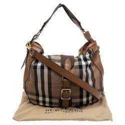 Pre Owned Burberry Brown/Beige Nova Check Canvas and Leather Buckle Hobo