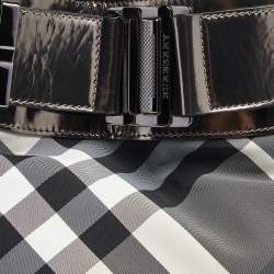 Pre Owned Burberry Metallic/Black Beat Check Nylon and Glossy Leather Buckle Shoulder Bag
