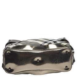 Pre Owned Burberry Metallic/Black Beat Check Nylon and Glossy Leather Buckle Shoulder Bag