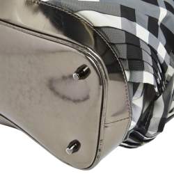 Pre Owned Burberry Metallic/Black Beat Check Nylon and Glossy Leather Buckle Shoulder Bag