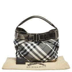 Pre Owned Burberry Metallic/Black Beat Check Nylon and Glossy Leather Buckle Shoulder Bag