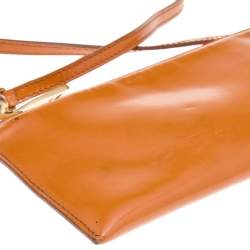 Pre Owned Burberry Orange Patent Leather Clutch Bag